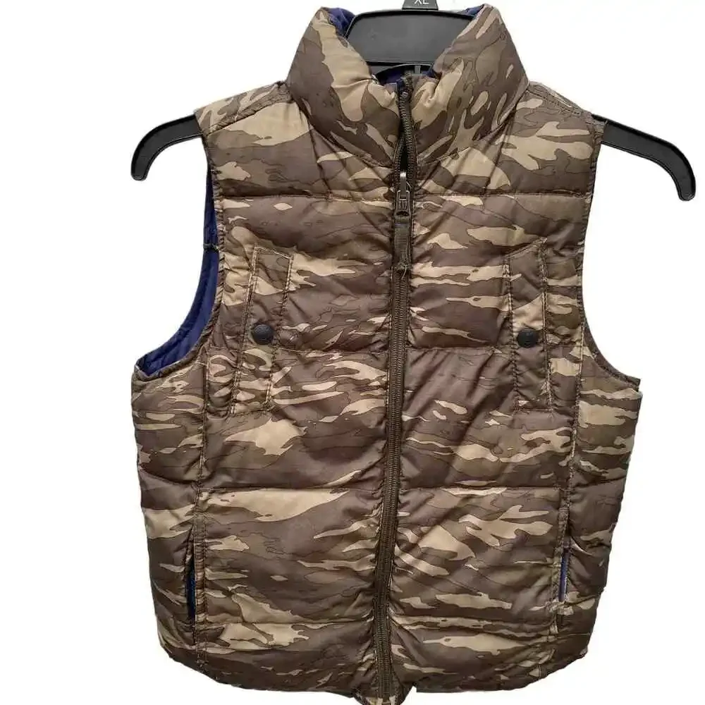Gap Kids Reversible Puffer Vest  Sz S 6 7 Navy Blue Camouflage Camo Quilted Warm